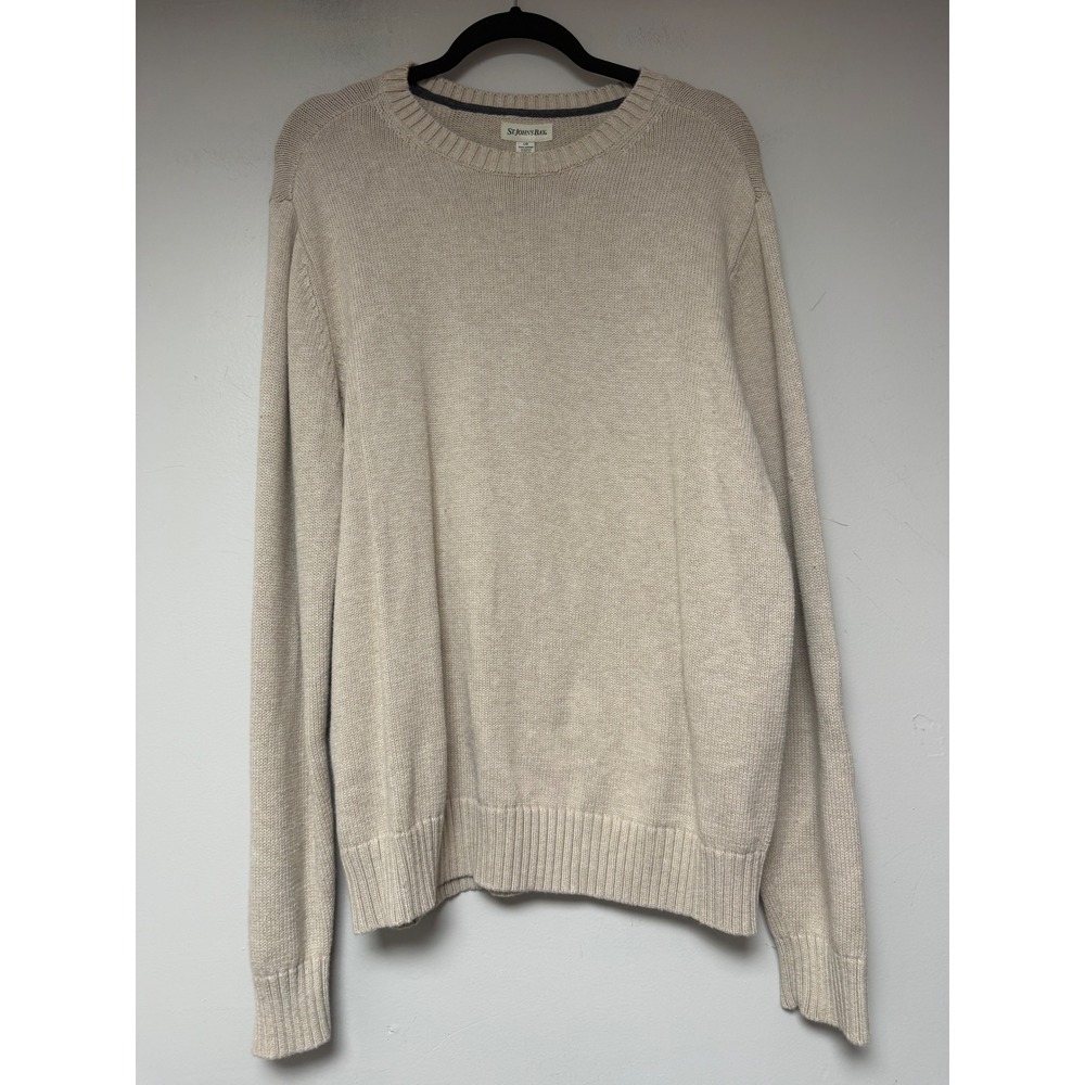ST JOHNS BAY Mens Crew Neck Sweater Tan Cotton Knit Long Sleeve‎ Size L